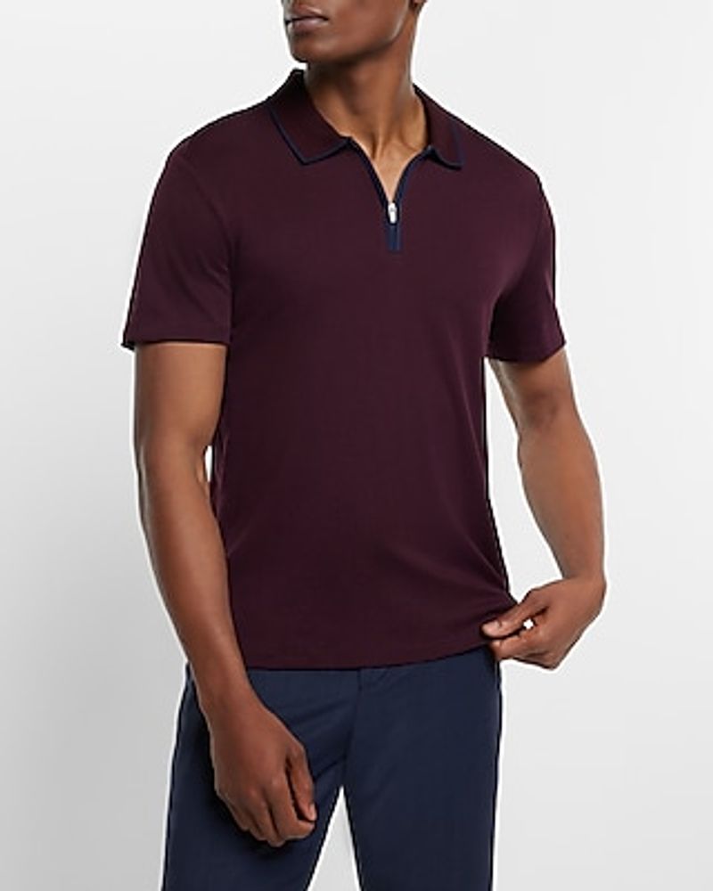 Solid Piped Zip Polo Purple Men's S