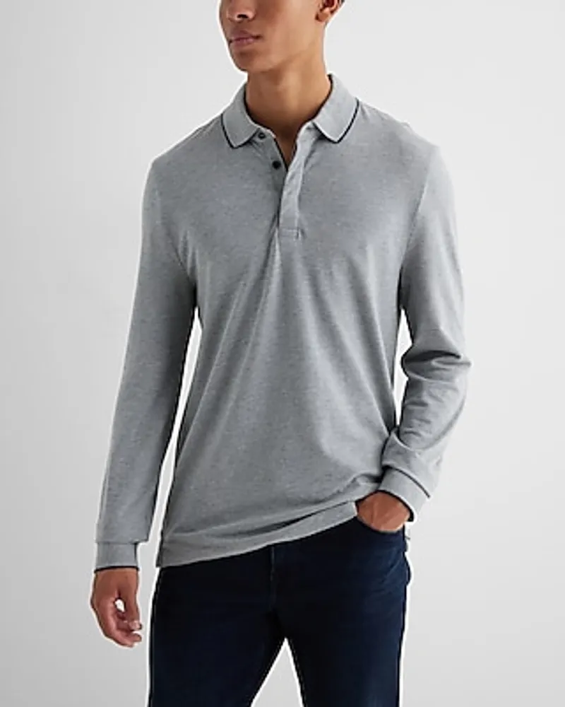 Tipped Collar Long Sleeve Pique Polo Men's