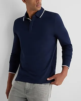 Tipped Collar Long Sleeve Pique Polo Men's