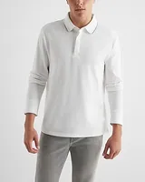 Tipped Collar Long Sleeve Pique Polo White Men's M