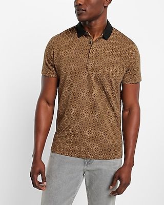 Geo Print Contrast Collar Moisture-Wicking Performance Polo