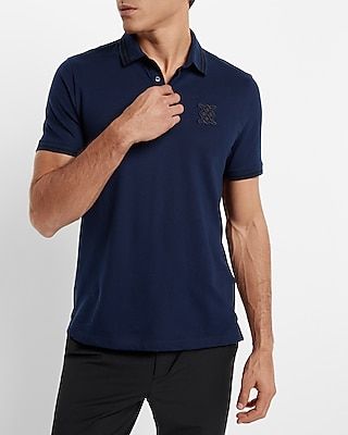 X Logo Contrast Collar Moisture-Wicking Luxe Pique Polo Blue Men's S