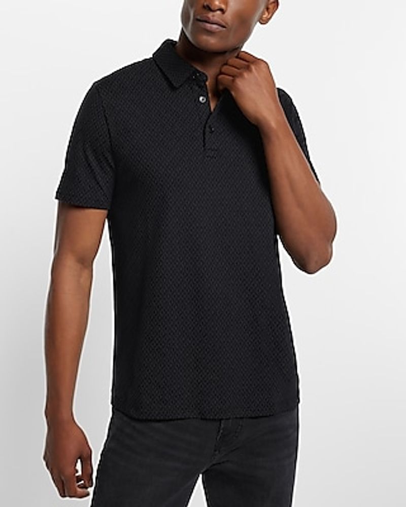 Geo Print Luxe Pique Polo Black Men's S