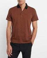 Geo Print Contrast Collar Moisture-Wicking Performance Polo Brown Men's S