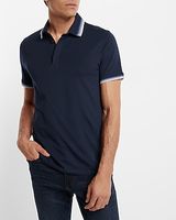 Striped Collar Short Sleeve Polo Blue Men's S