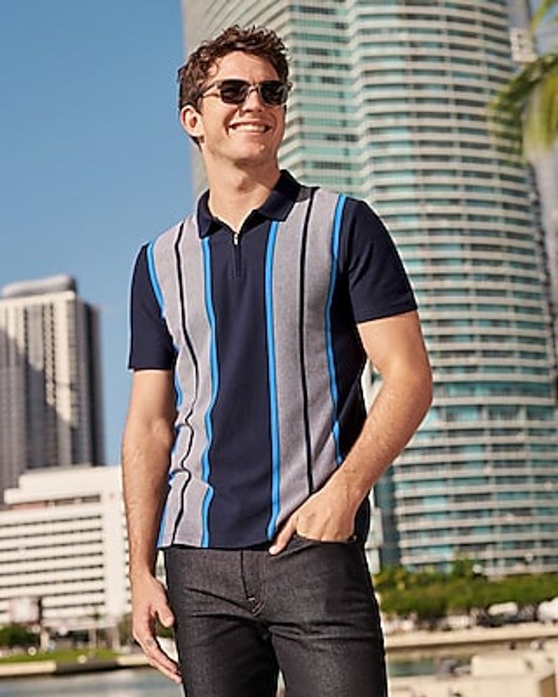 Striped Luxe Pique Zip Polo Men's S