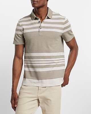 Striped Tipped Collar Luxe Pique Polo Neutral Men's XS