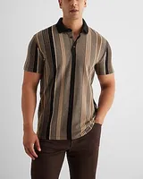 Striped Luxe Pique Polo Neutral Men's M Tall