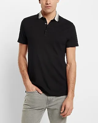 Striped Flat Knit Collar Luxe Pique Polo Men's