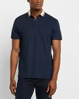 Striped Flat Knit Collar Luxe Pique Polo Blue Men's