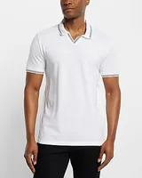 Solid Luxe Pique Johnny Collar Polo White Men's XL