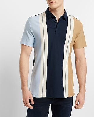 Striped Luxe Pique Polo Blue Men's