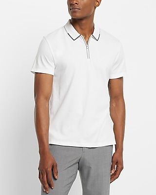 Piped Collar Jersey Zip Polo White Men's M