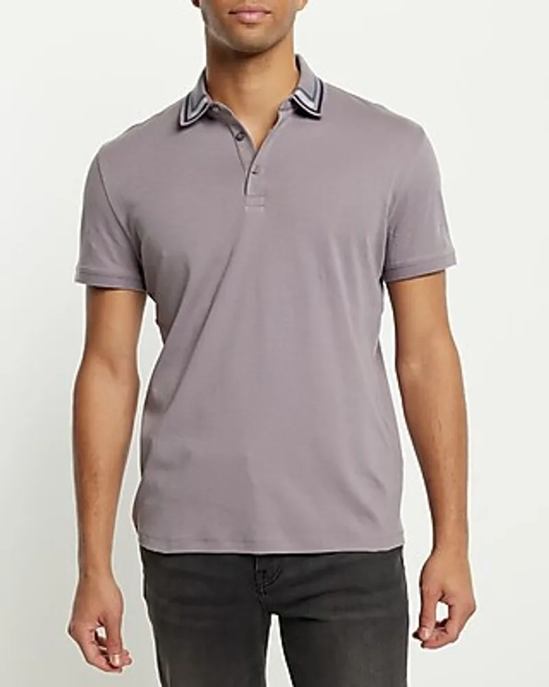 Stripe Tipped Collar Stretch Polo Purple Men's XL