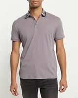 Stripe Tipped Collar Stretch Polo Purple Men's XL