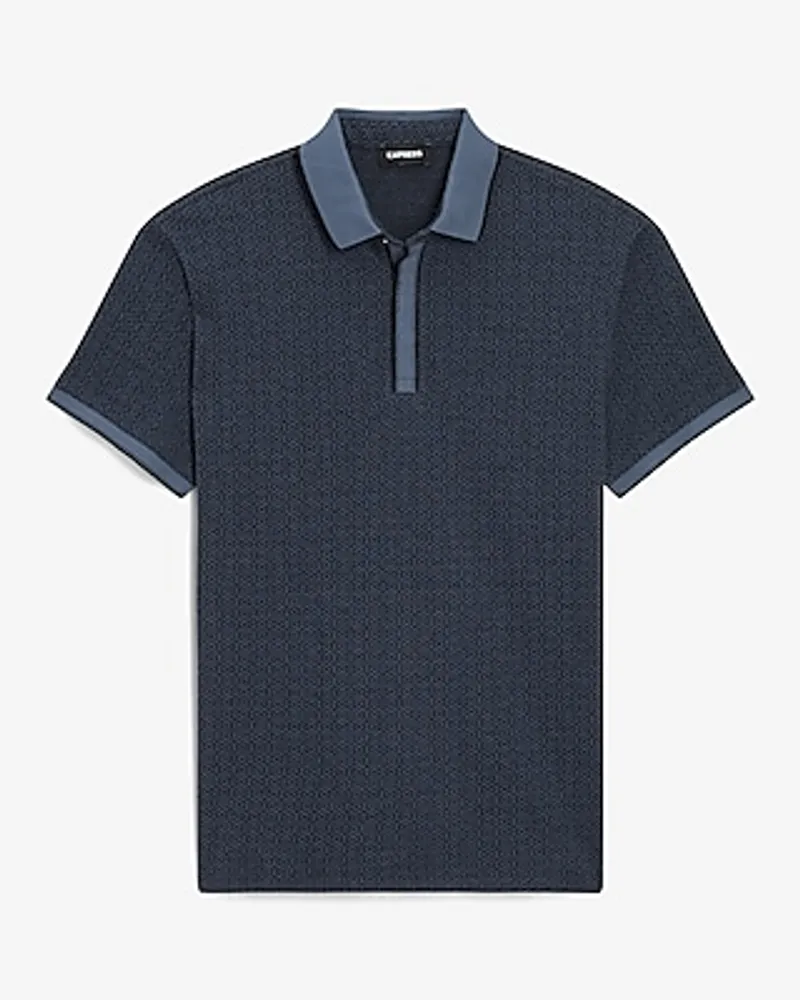 Diamond Print Tipped Collar Jacquard Polo