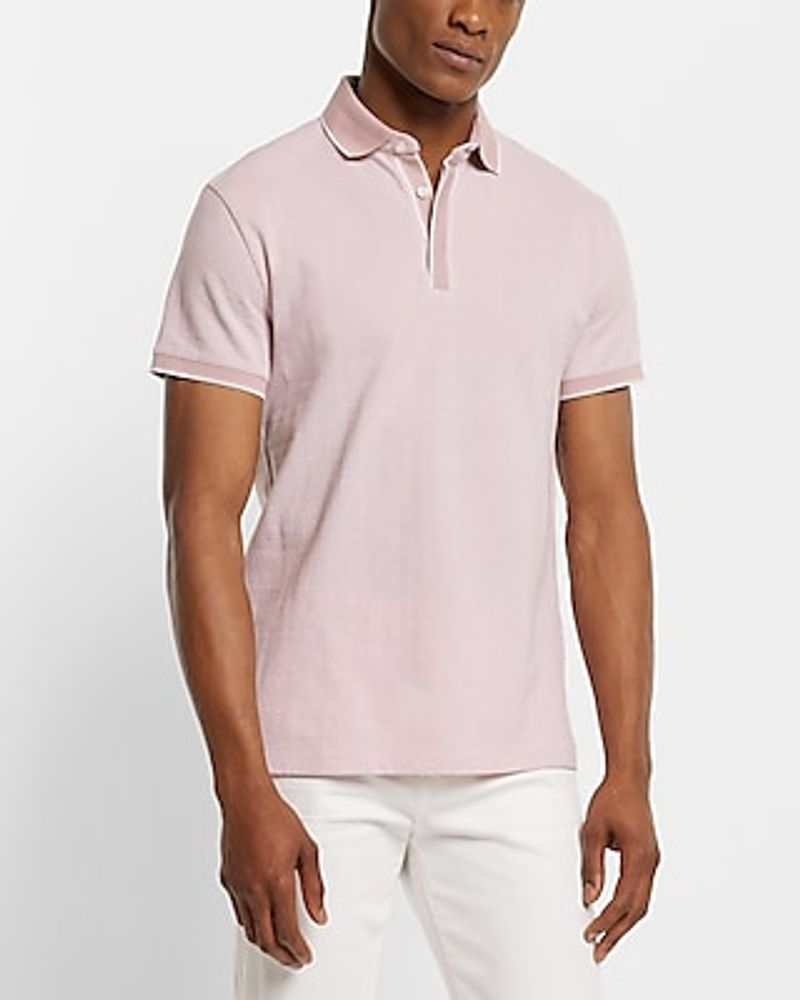 Diamond Print Tipped Collar Jacquard Polo Pink Men's XL