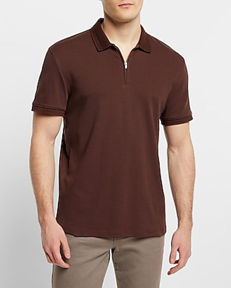 Solid Jersey Zip Polo Brown Men's XL