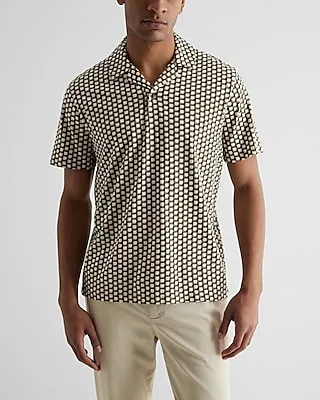 Relaxed Geo Print Cotton Jersey Polo Brown Men's