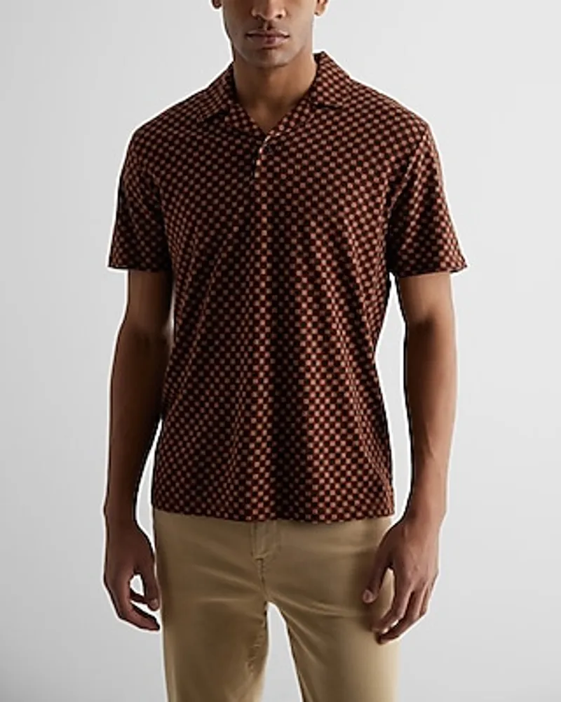 Relaxed Geo Dot Print Cotton Jersey Polo Brown Men's XS