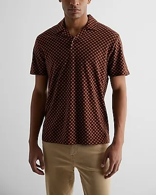 Relaxed Geo Dot Print Cotton Jersey Polo Brown Men's L