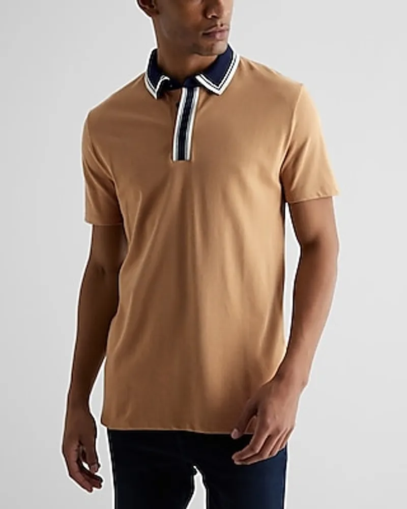 Stripe Tipped Collar Luxe Pique Polo Brown Men's S