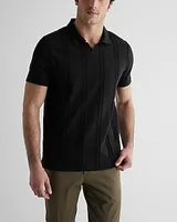 Striped Cotton Johnny Collar Polo Black Men's XL