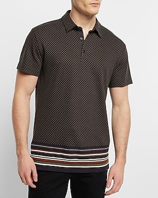 Geo Striped Hem Luxe Pique Polo Black Men's XS