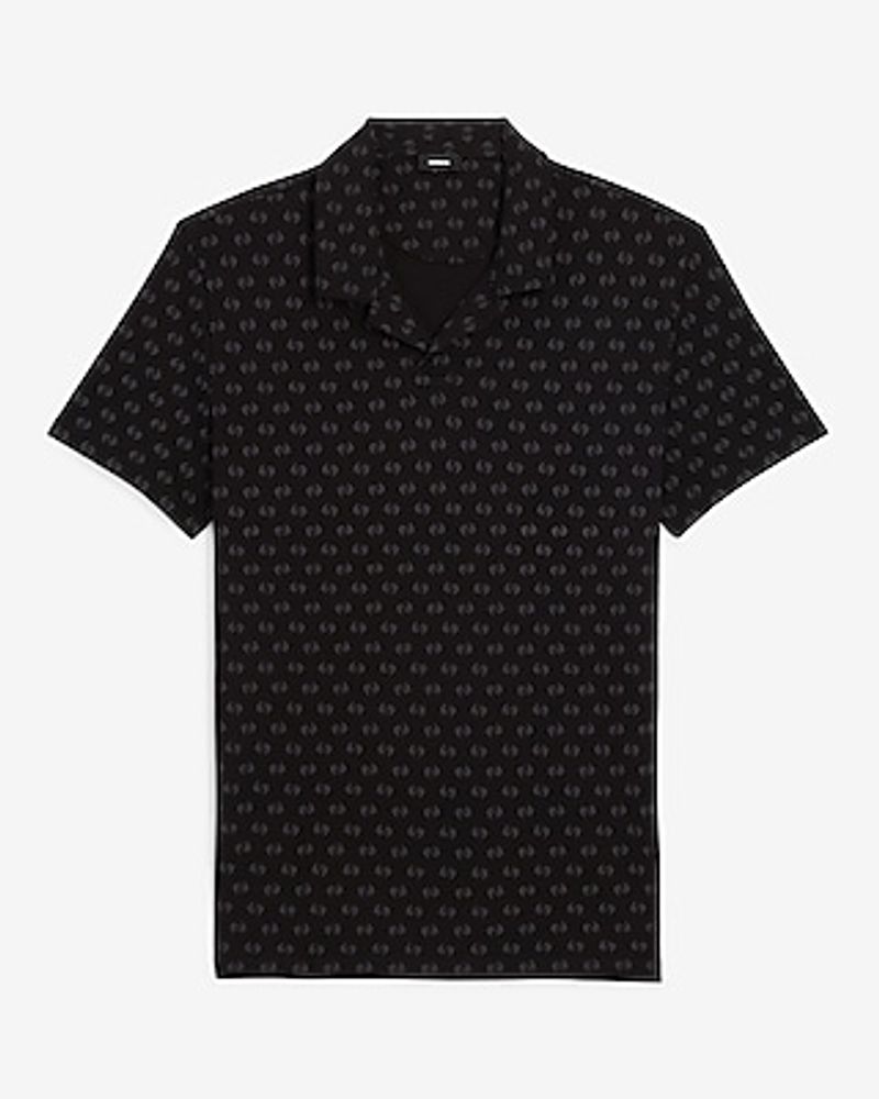 Geo Print Camp Collar Luxe Pique Polo