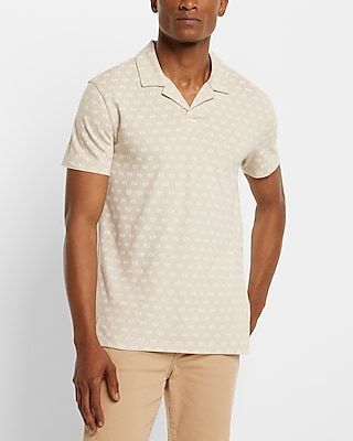 Geo Print Camp Collar Luxe Pique Polo Neutral Men's L