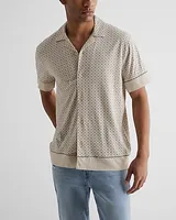 Geo Print Cotton-Blend Button Down Polo Neutral Men's S