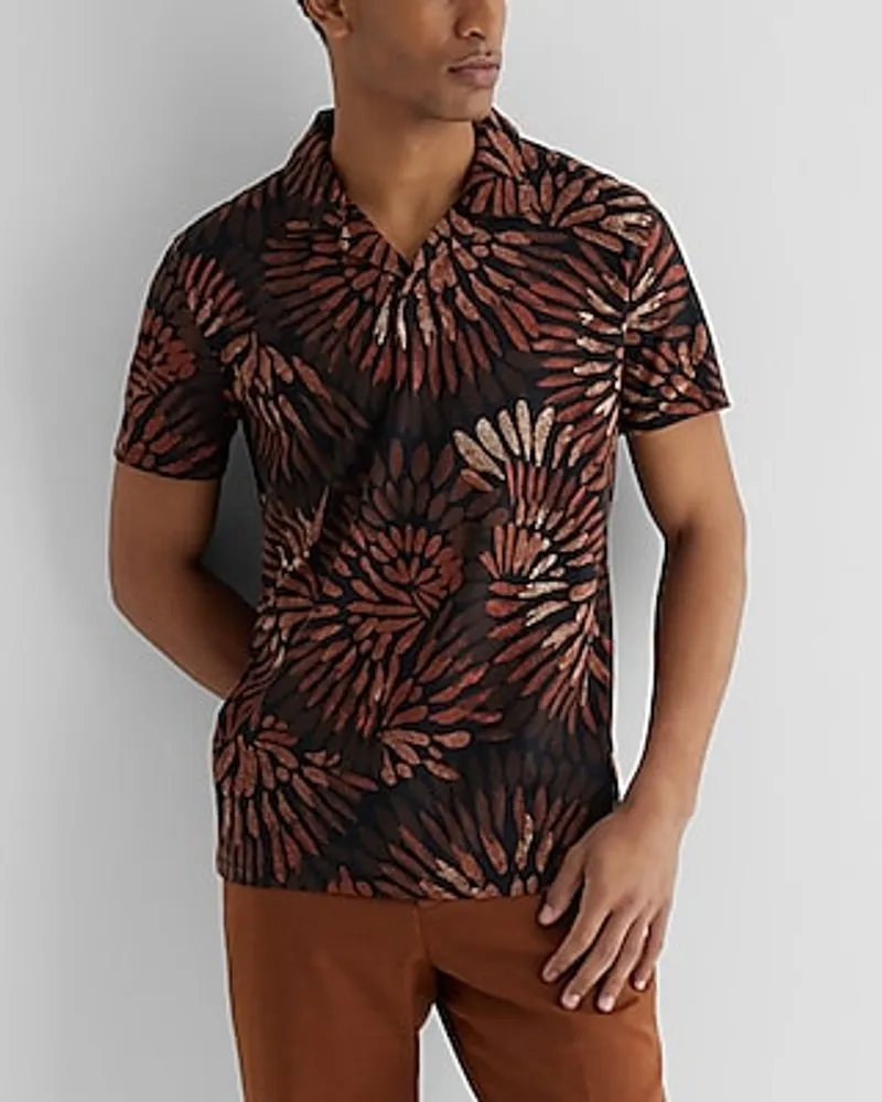 Relaxed Abstract Print Cotton-Blend Polo Black Men's XS