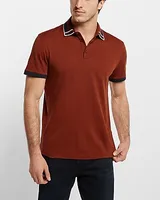 Stripe Tipped Collar Stretch Polo Brown Men's XL