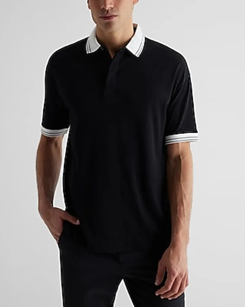 Relaxed Solid Tipped Collar Polo Black Men's XS