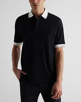 Relaxed Solid Tipped Collar Polo Black Men's L Tall