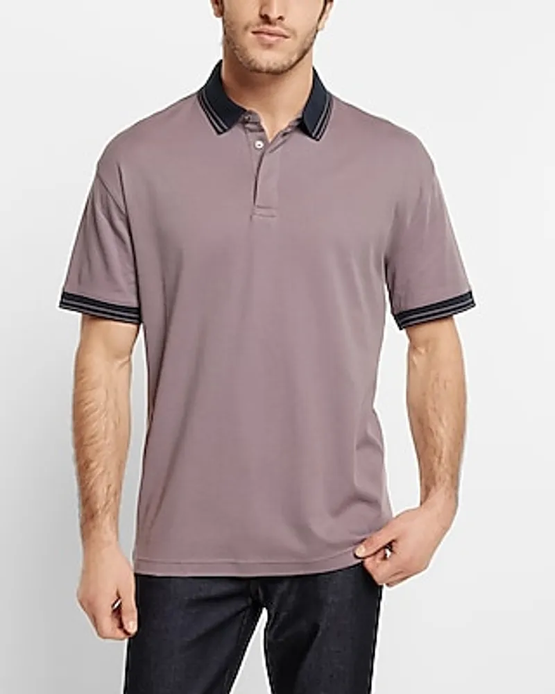 Relaxed Solid Tipped Collar Polo Purple Men's XS