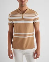 Striped Luxe Pique Zip Polo Brown Men's XL