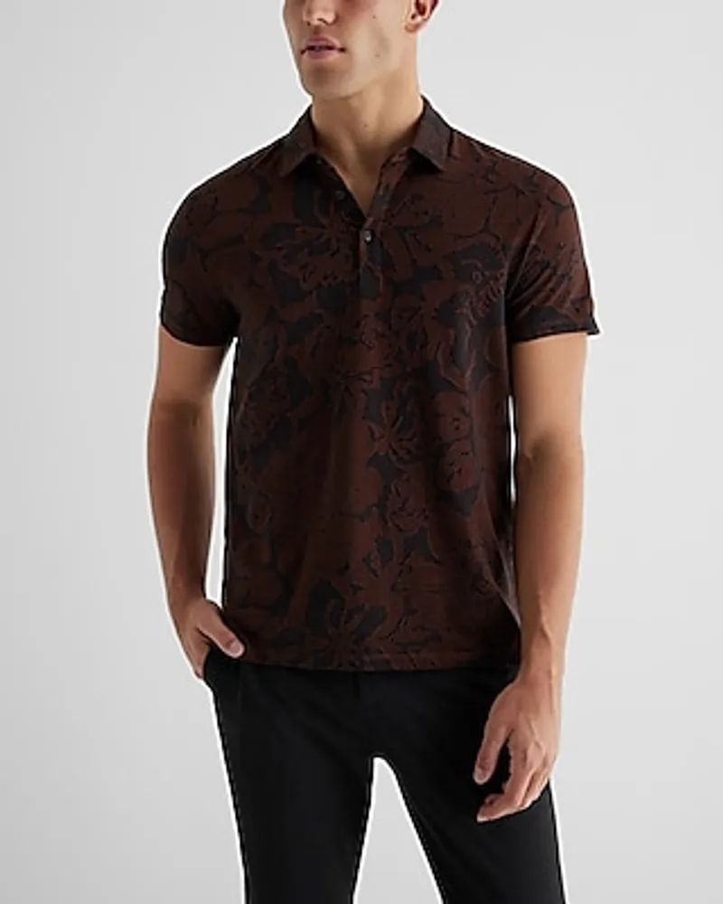 Floral Jacquard Luxe Pique Polo Brown Men's S