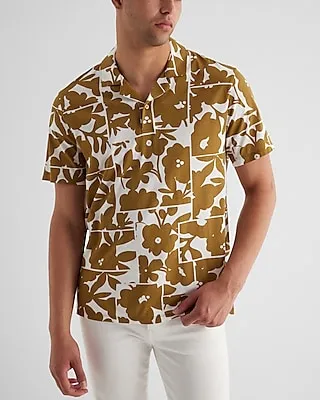 Relaxed Abstract Floral Cotton-Blend Polo Neutral Men's L Tall