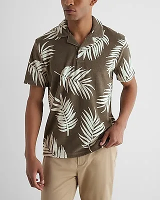 Relaxed Palm Print Terry Polo Green Men's S