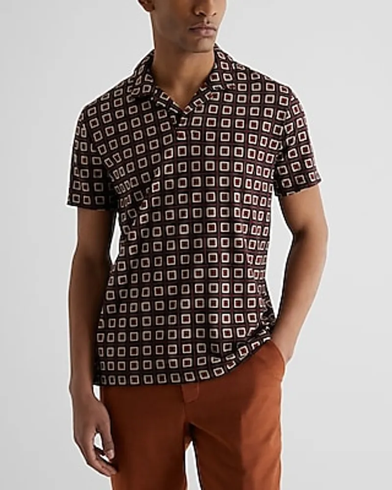 Relaxed Square Geo Print Cotton-Blend Polo Black Men's L Tall