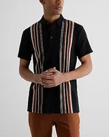 Striped Luxe Pique Polo Black Men's XS