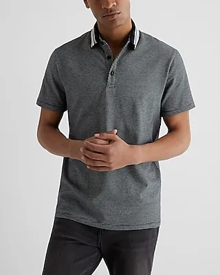 Geo Print Cotton Jacquard Polo Black Men's XS