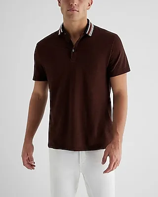 Geo Print Cotton Jacquard Polo Brown Men's XS