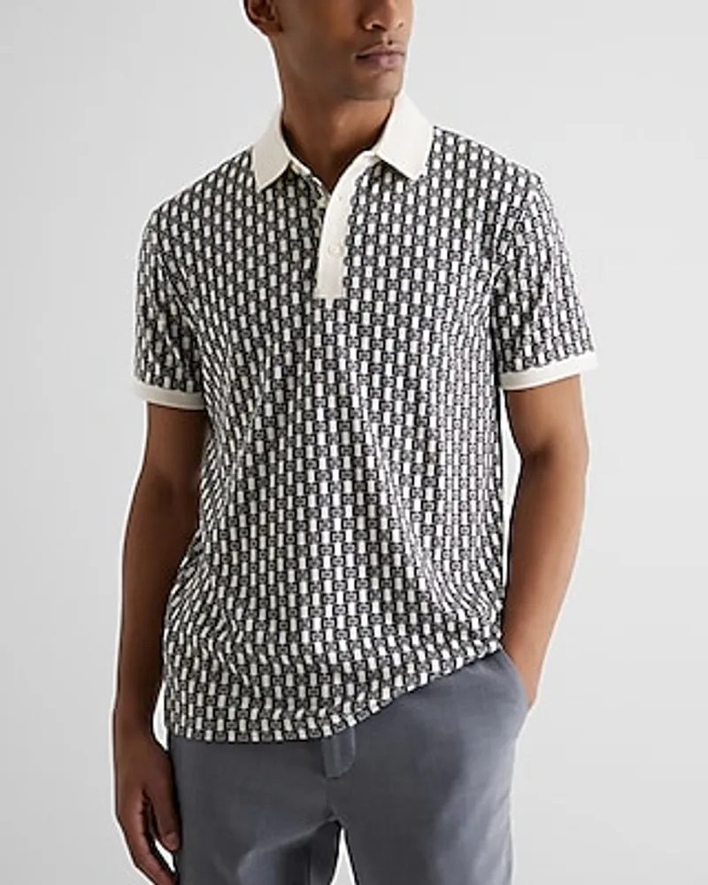 Geo Print Cotton-Blend Polo Gray Men's S