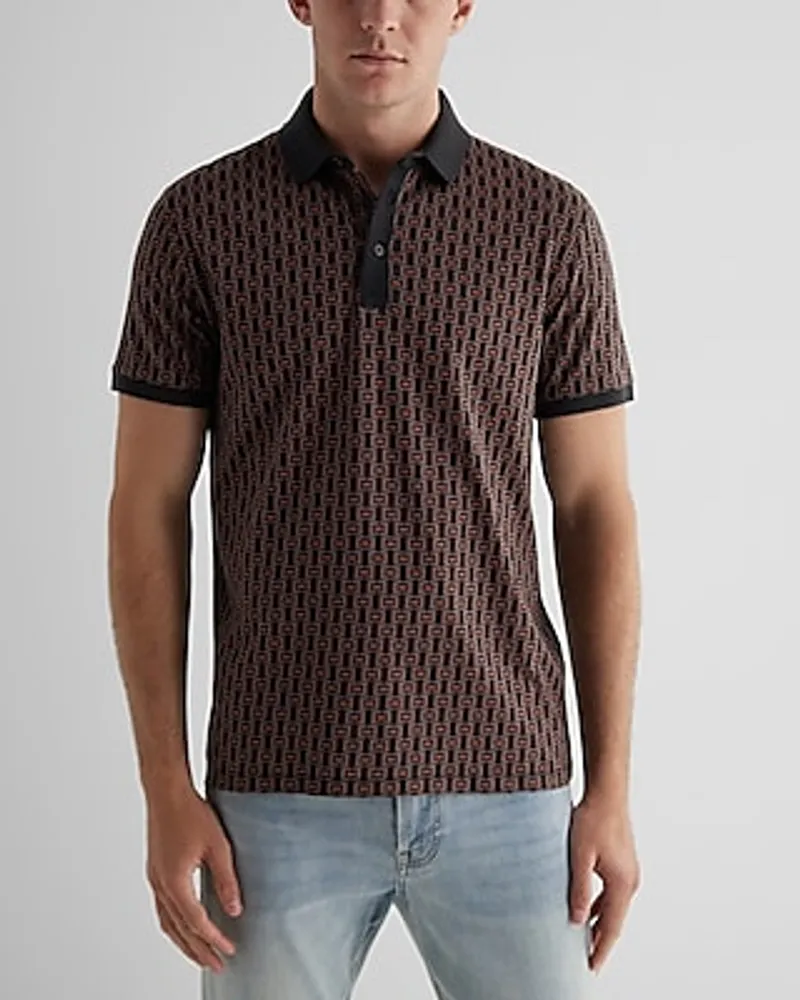 Geo Print Cotton-Blend Polo Brown Men's L Tall