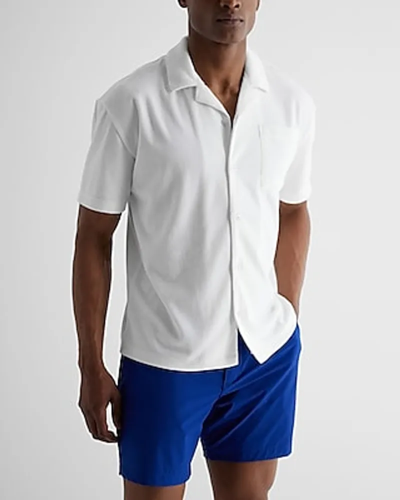 Express Relaxed Terry Cotton-Blend Short Sleeve Polo Neutral Men's