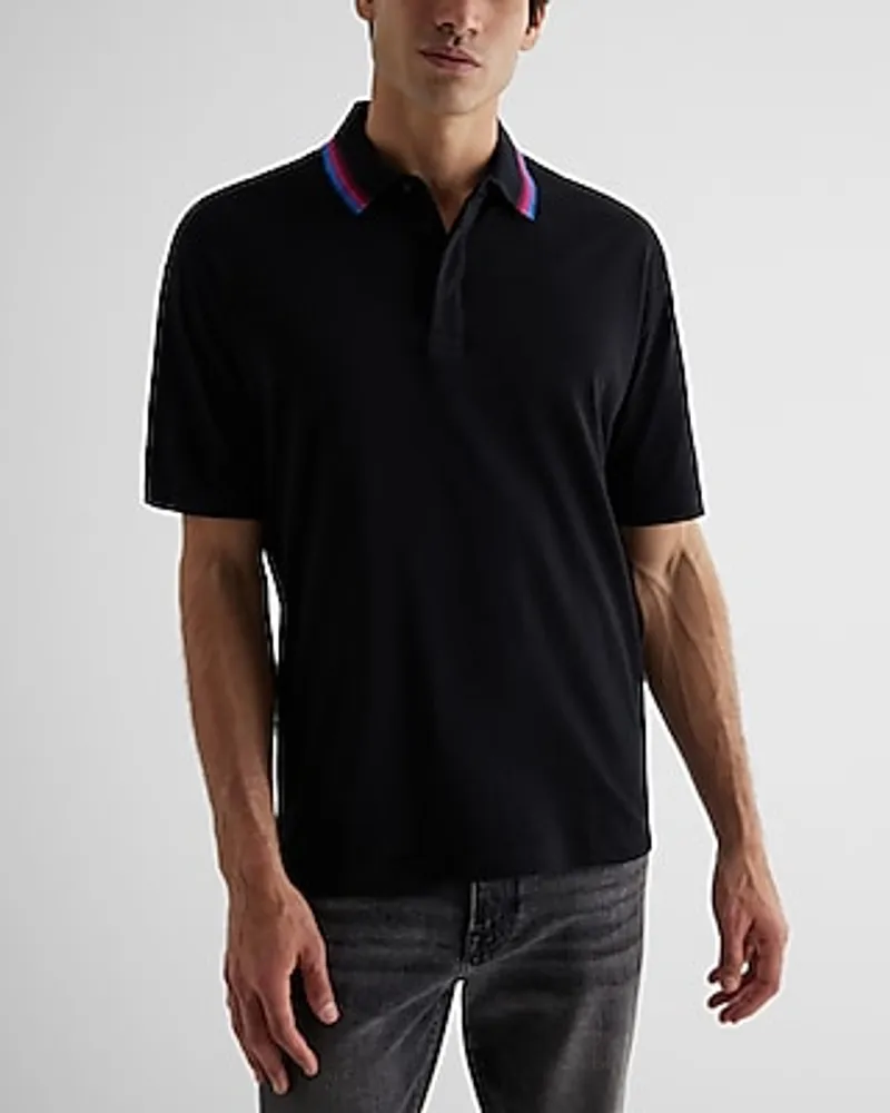Relaxed Gradient Tipped Collar Luxe Pique Polo Black Men's XS