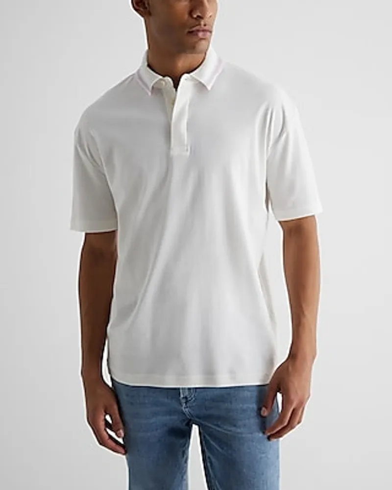 Relaxed Gradient Tipped Collar Luxe Pique Polo Neutral Men's XS