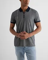 Striped Stretch Cotton Zip Polo Blue Men's XS